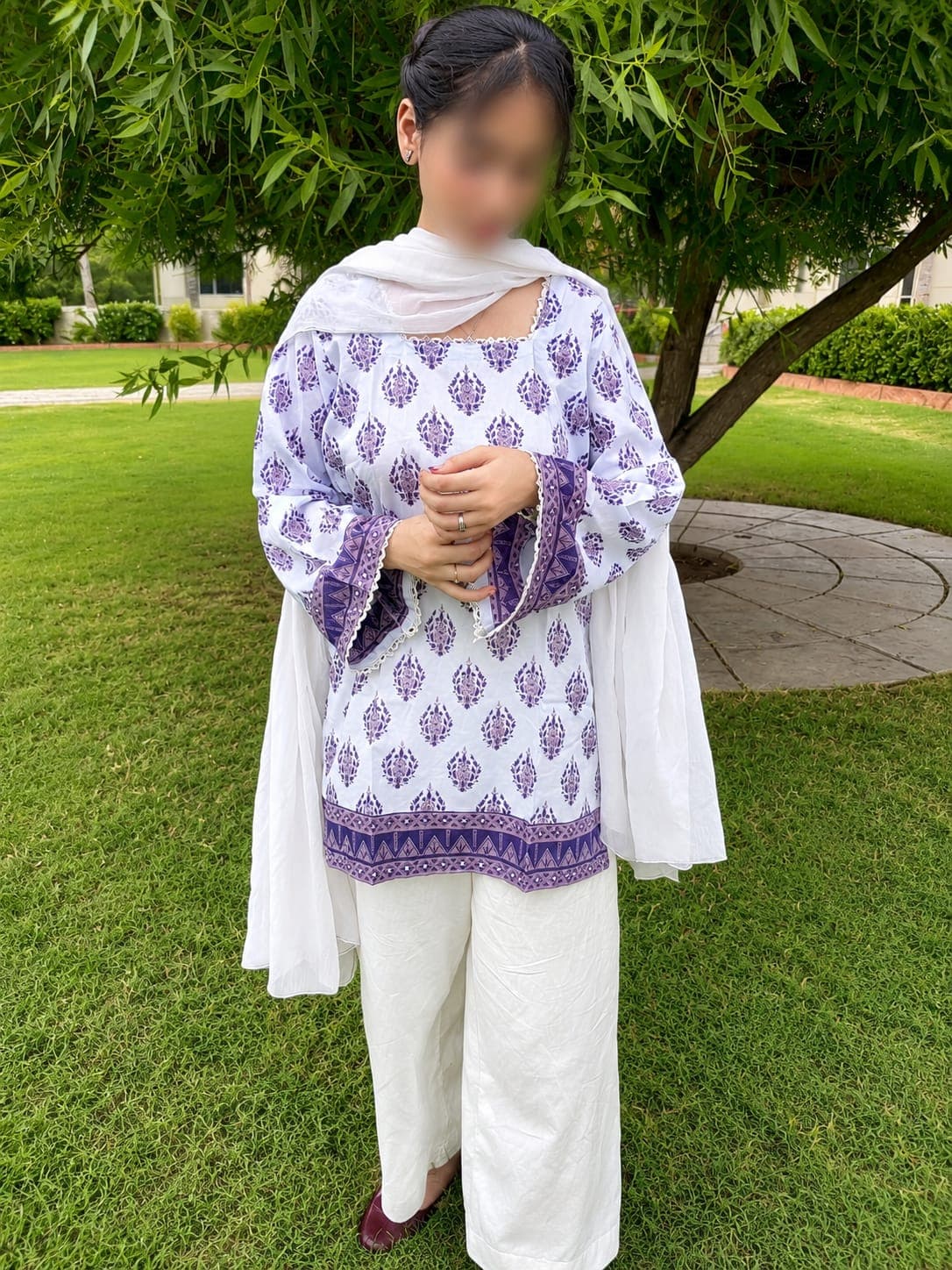 Lavender Charm kurti with white trouser 2-Piece stitched Suit