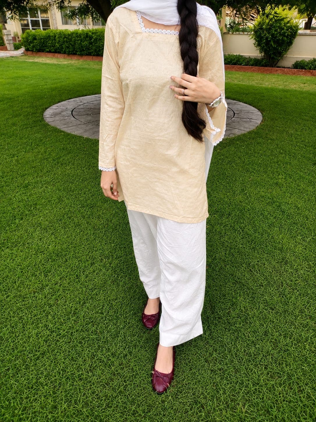 Ivory Elegance with white trouser 2 Piece stitched Suit
