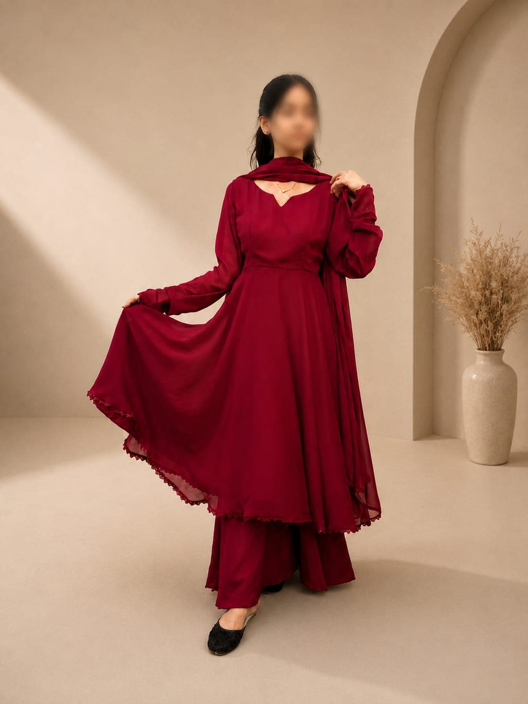 Premium soft chiffon 3 piece complete stitched suit