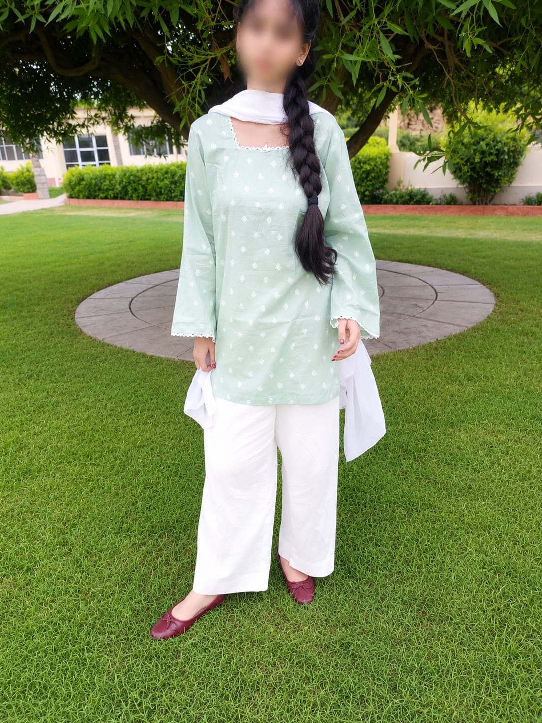 Mint Breeze kurti with white trouser 2-Piece stitched Suit