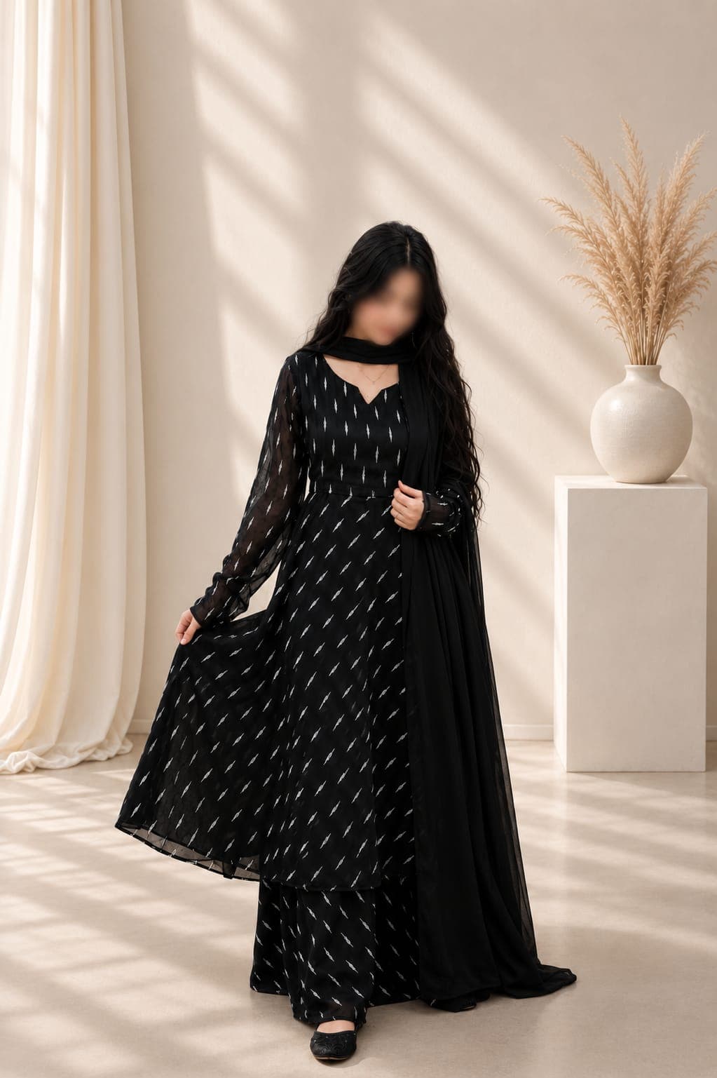 Premium soft chiffon e piece complete stitched suit